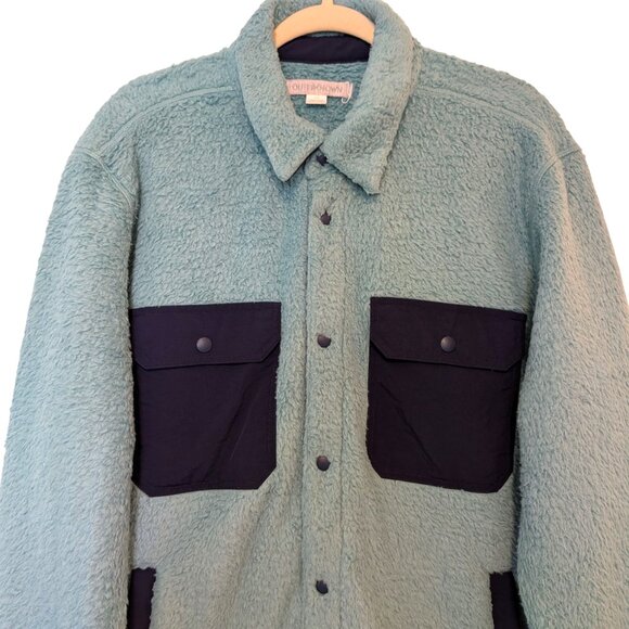 Outerknown Mens Size L Blue Skyline Fleece Snaps Sherpa Shacket Jacket Top - Picture 3 of 9